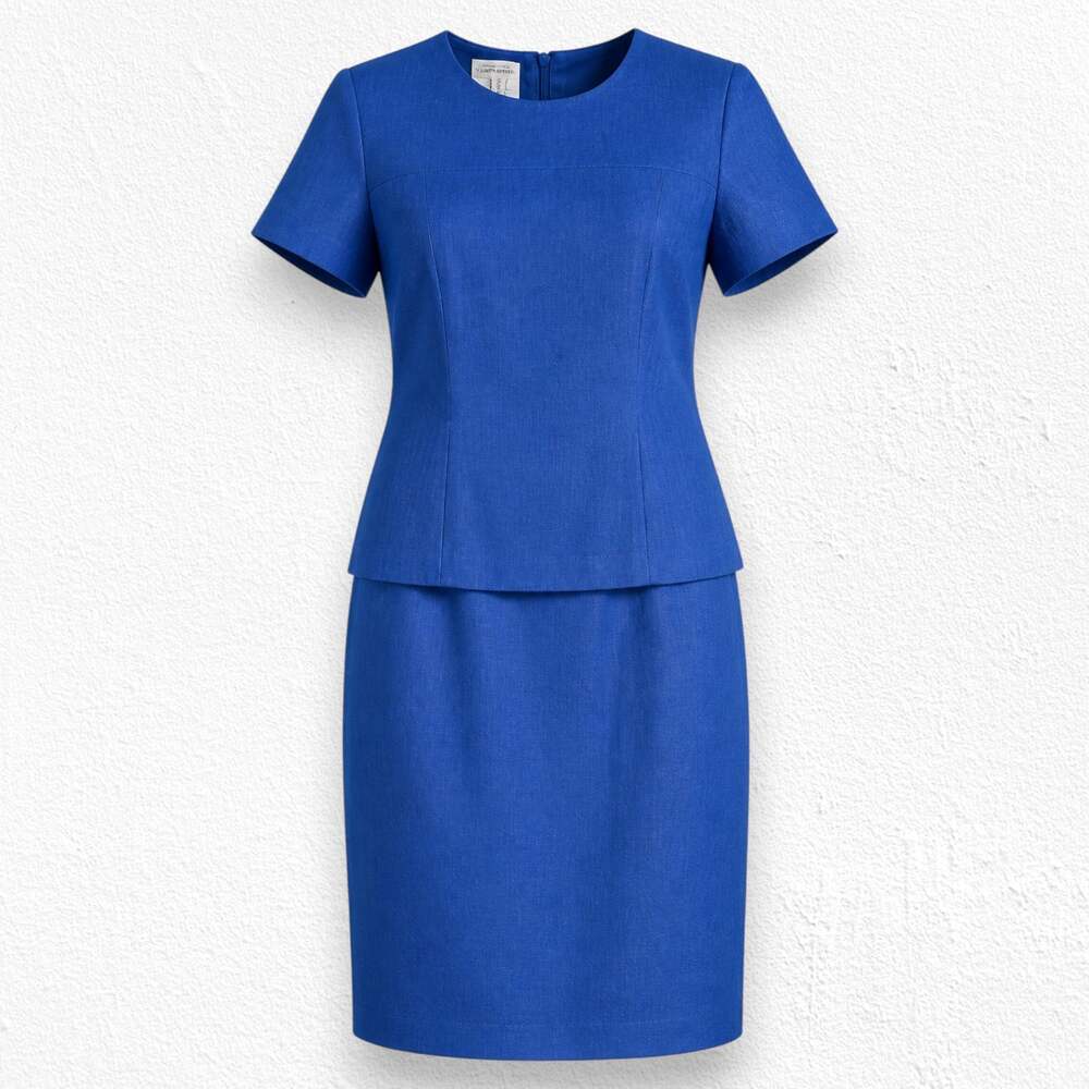 Vintage 80s Talbots Petites Blue Silk Linen Sheath Dress Size 2P Career Dress